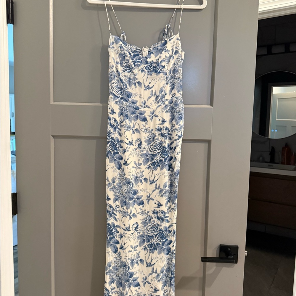 Reformation Kourtney Blue and White Floral Maxi Dress